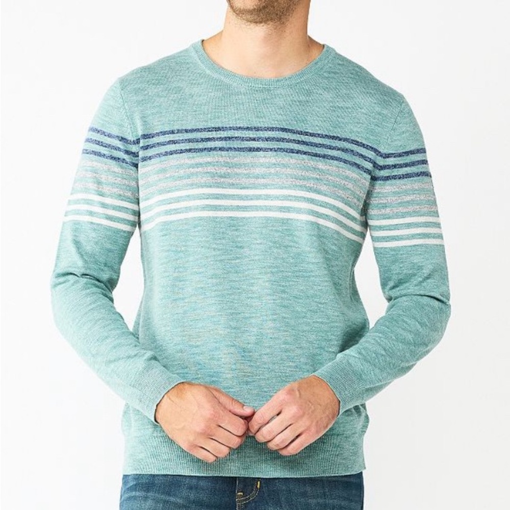 NWT‎ Sonoma The Supersoft Sweater  Green with Stripes in Size XXL